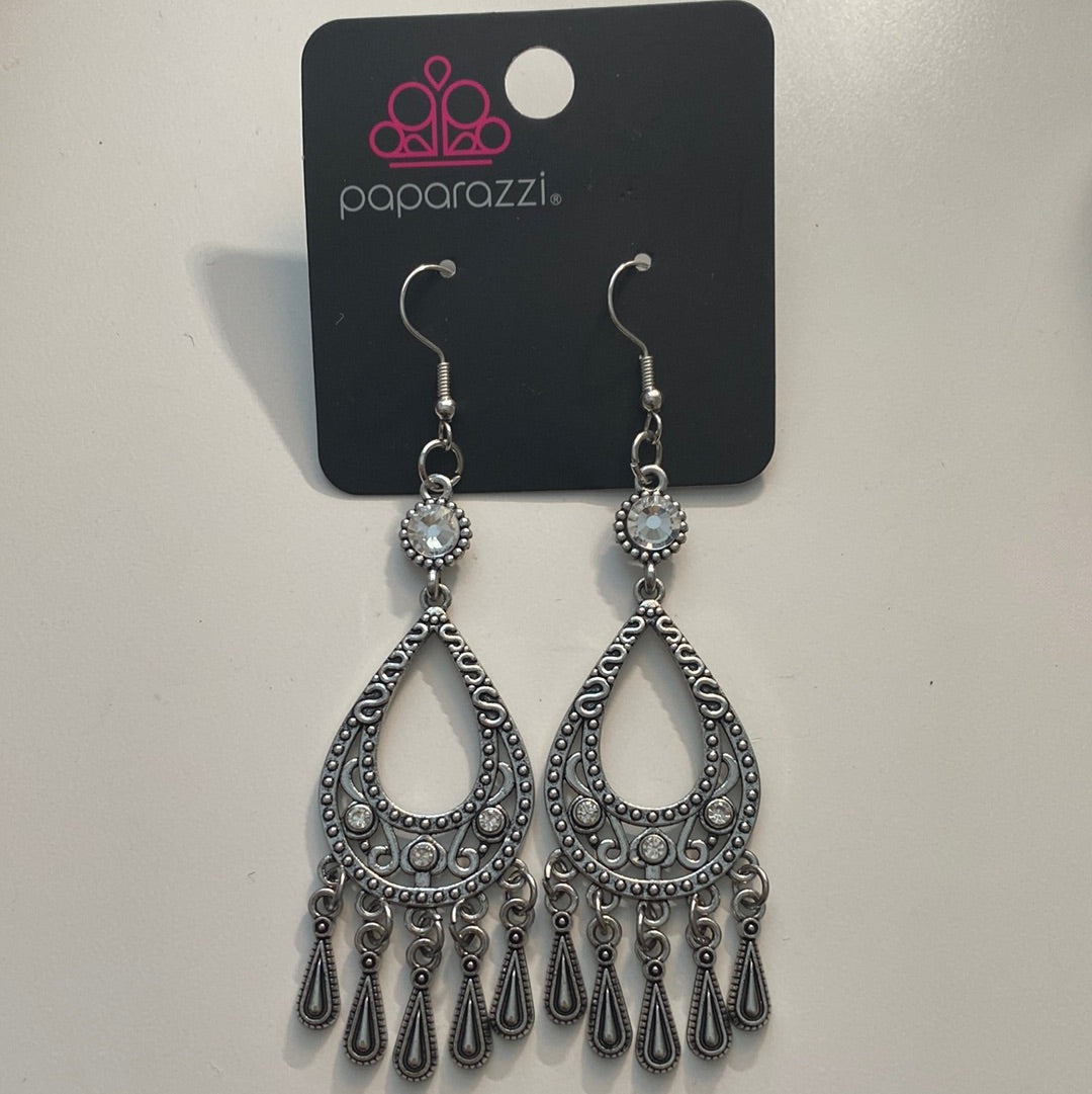 Viva La Diva - White and Silver Earrings